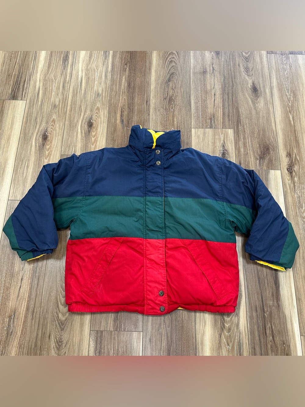 Vintage Braetan Down Puffer Jacket Coat Color Block, Medium